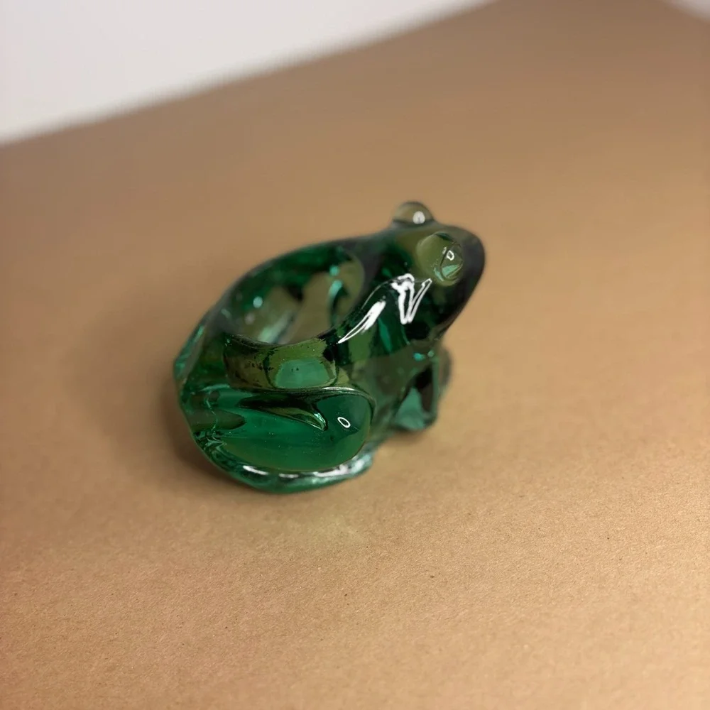 Vintage Green Glass Frog Candle Holder Votive Paperweight Cute Decor